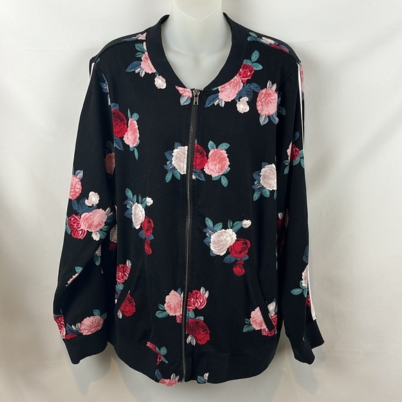 Torrid Floral Bomber Active Roses Stripe Ponte Zip Front Multicolor Jacket Sz 3 - Picture 3 of 8